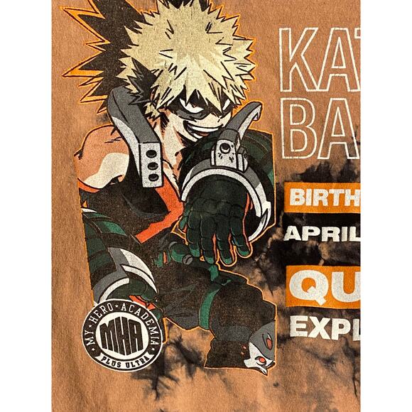 My Hero Academia Katsuki Bakugo T Shirt B'day Rust Blk Gray tie dye Large VGUC - Picture 4 of 9